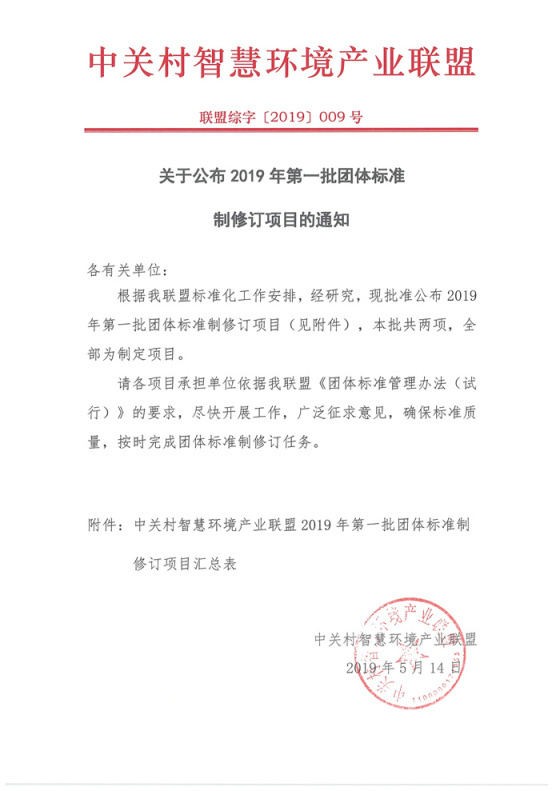 关于公布2019年第一批团体标准制修订项目的通知